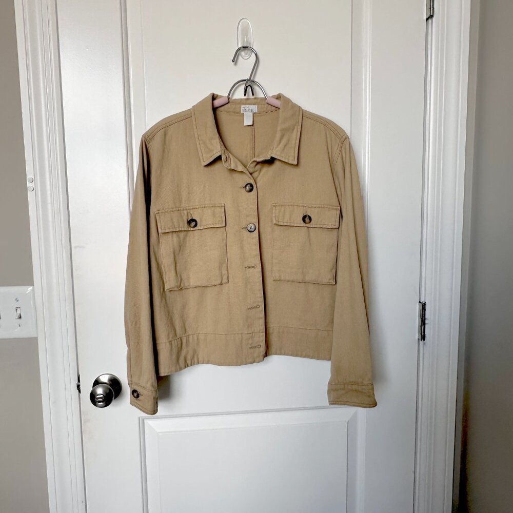 West of Melrose Shacket Tan Women Size Large Long Sleeved - Picture 2 of 7